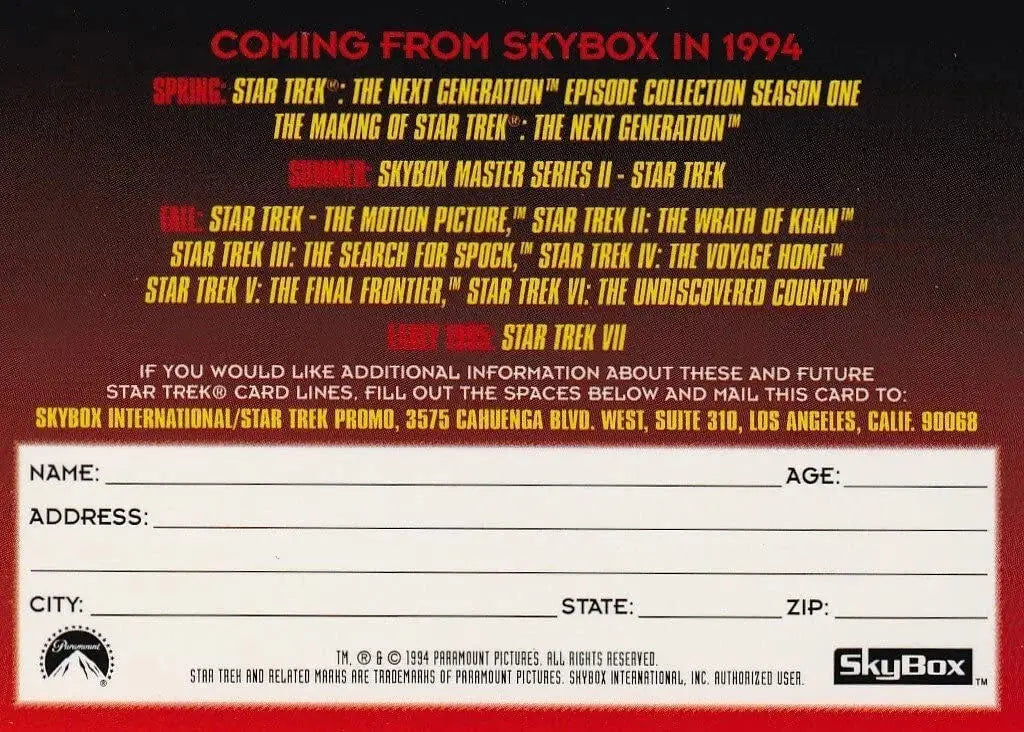 Skybox 1994 Star Trek: TNG Season 1 The Future Arrives in 1994 Promo Card - Entertainment Memorabilia