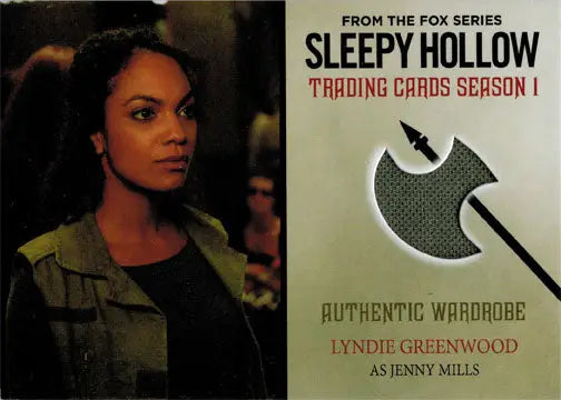 Trading card of Lyndie Greenwood as Jenny Mills with fabric swatch from Sleepy Hollow