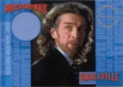 Portrait of a man with long wavy hair and beard for Smallville Season 5 Pieceworks Costume Card