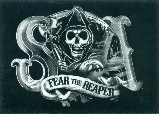 Grim Reaper skull with scythe and FEAR THE REAPER banner on Sons of Anarchy promo card