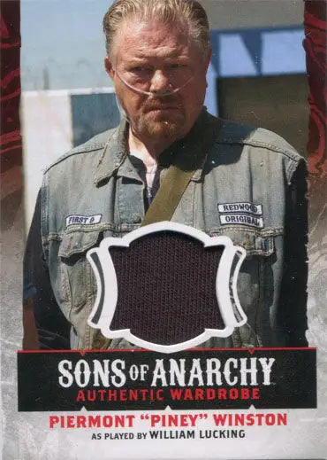 Trading card featuring costume swatch of William Lucking as Piney from Sons of Anarchy
