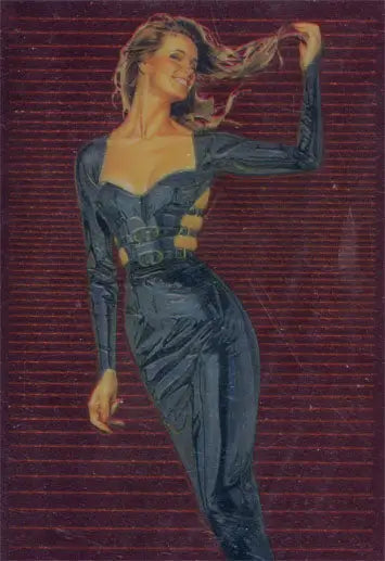 Woman in blue outfit poses dynamically for Sorayama 2 Chromium Creatures Promo Card