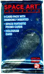 Foil pack of Space Art trading cards featuring cosmic imagery and vibrant design