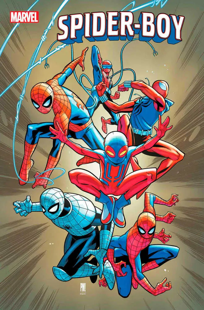 Comic book cover of Spider-Boy #10 with multiple Spider-Man characters in action, ideal for trading cards