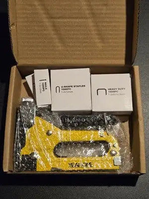 Staple Gun Set Heavy Duty Manual Upholstery Tacker Yellow Includes Staples Nails - General Merchandise