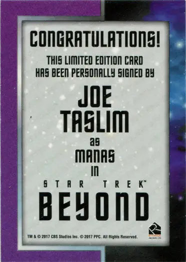 Star Trek Beyond Classic Autograph Card featuring Joe Taslim as Manas