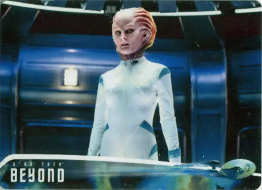 Humanoid alien character in white uniform featured on Star Trek Beyond trading card