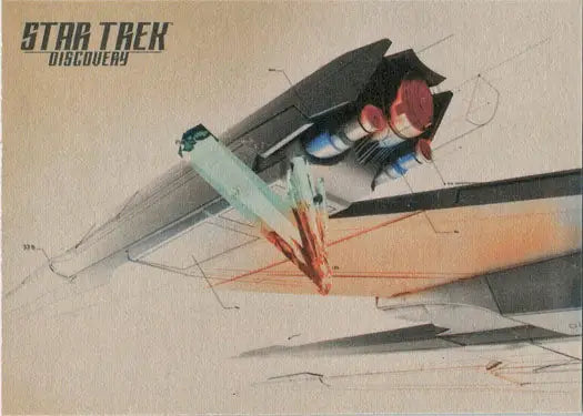 Futuristic spacecraft with glowing elements in Star Trek Discovery opening sequence artwork