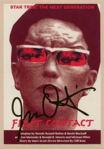 Stylized trading card with red glasses, signature, from Star Trek TNG Portfolio Prints