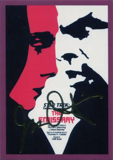 Stylized profile silhouette poster in red and black for Star Trek TNG Gold Foil Stamped