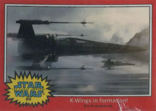 X-wing Starfighters in formation over water in Force Awakens trading card art