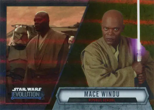 Jedi Master Trading Card from Star Wars holding purple lightsaber in Gold Parallel design