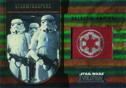 Star Wars trading card showcasing Galactic Empire Stormtroopers and flag patch logo