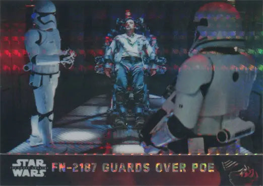 Futuristic armored figure with soldiers in Star Wars Force Awakens Chase Card art