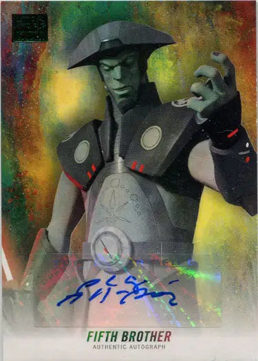 Futuristic robotic figure in hat on Star Wars Galaxy trading card with colorful background