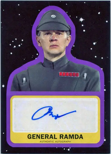 Trading card of military officer in gray uniform from Star Wars Journey to Last Jedi Autograph Card