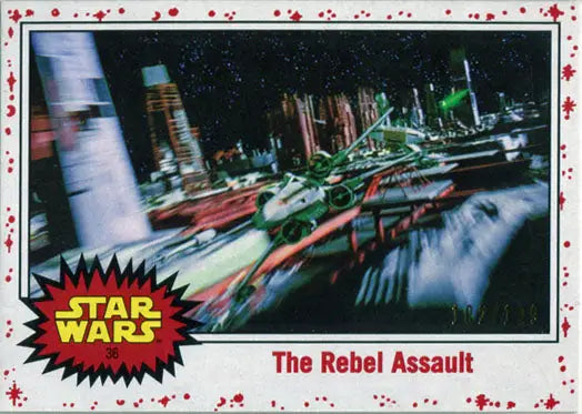 Vintage Star Wars parallel chase card featuring The Rebel Assault space battle scene