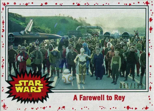Star Wars Journey to Last Jedi Parallel Chase Card 50 with a crowd of iconic characters