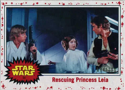 Star Wars Journey to Last Jedi Parallel Chase Card featuring three characters in a corridor