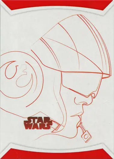Minimalist red line drawing of a Star Wars character profile with helmet on a red parallel card
