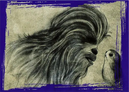 Stylized charcoal sketch of shaggy dog on Star Wars trading card #230/299