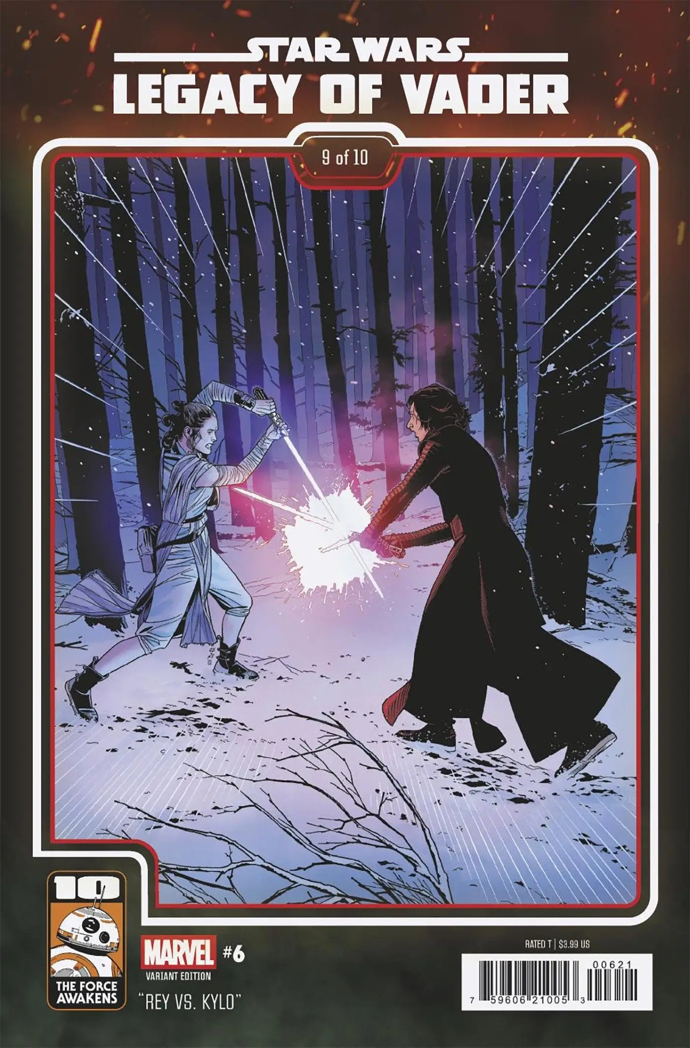 Star Wars Legacy comic book featuring Rey and Kylo Ren fighting with lightsabers