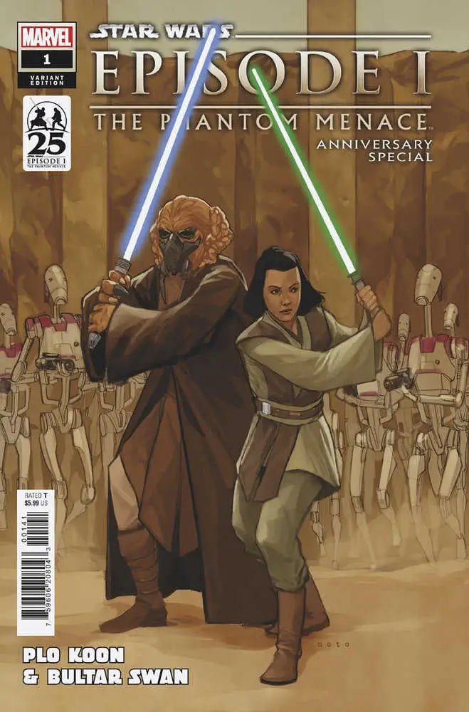 Comic book cover for Star Wars: Phantom Menace 25th Anniversary with Jedi and lightsabers
