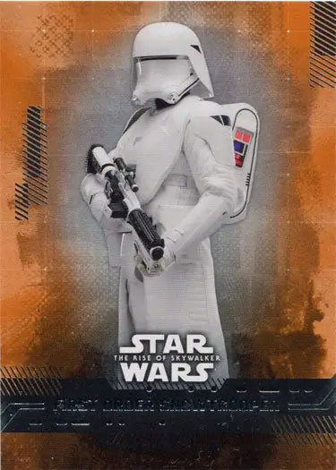 Stormtrooper in white armor with blaster on Star Wars Rise Skywalker Orange Parallel trading card