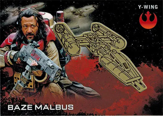 Rebel pilot in flight gear with blaster and Y-wing starfighter for Star Wars trading cards