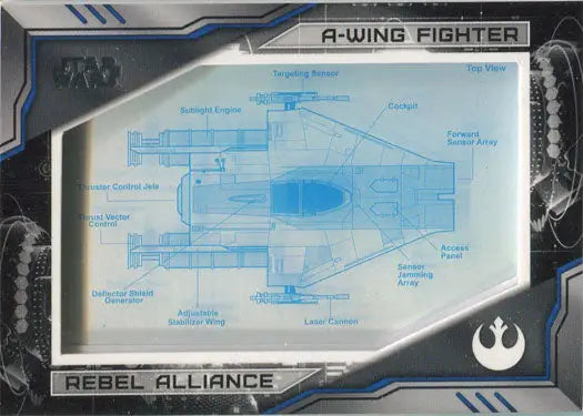 Blueprint schematic of an A-Wing Fighter in Star Wars Skywalker Saga Relic Card