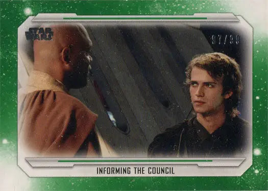 Star Wars Skywalker Saga Green Parallel Base Card depicting characters in conversation