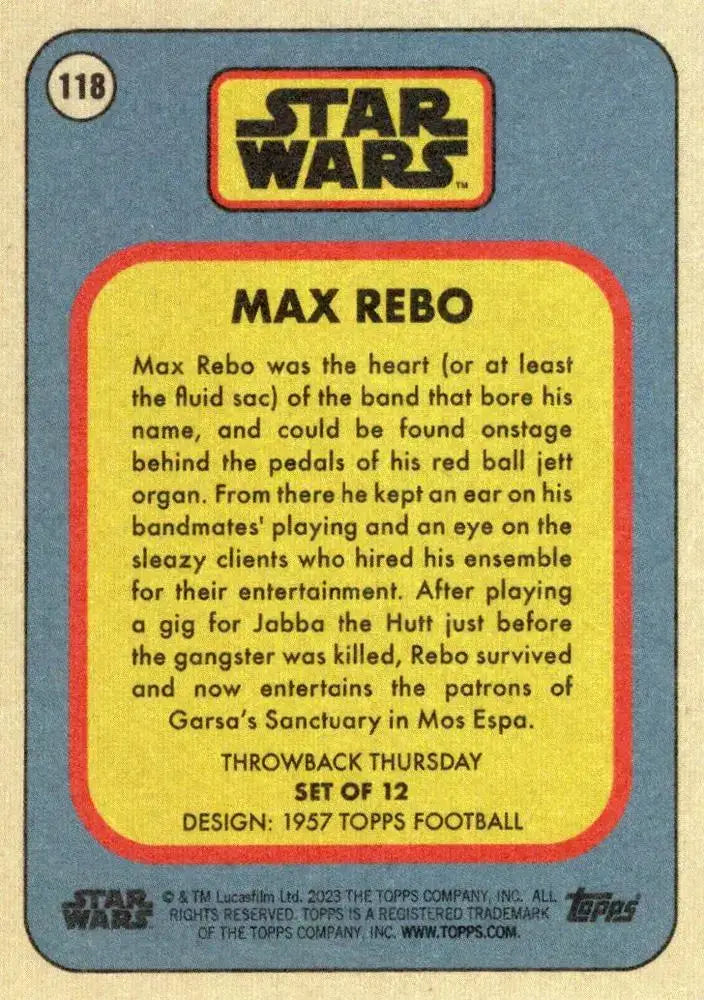 Star Wars Throwback Thursday 2023 Card #118 Max Rebo 1957 Topps Football - Star Wars Card Single