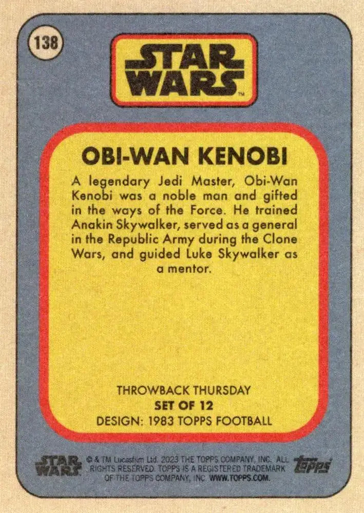 Star Wars Throwback Thursday 2023 Card #138 Obi-Wan Kenobi 1983 Topps Football - Star Wars Card Single