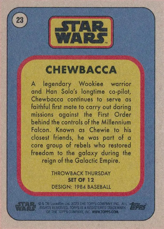 Star Wars trading card showcasing Chewbacca from the 1984 Baseball series