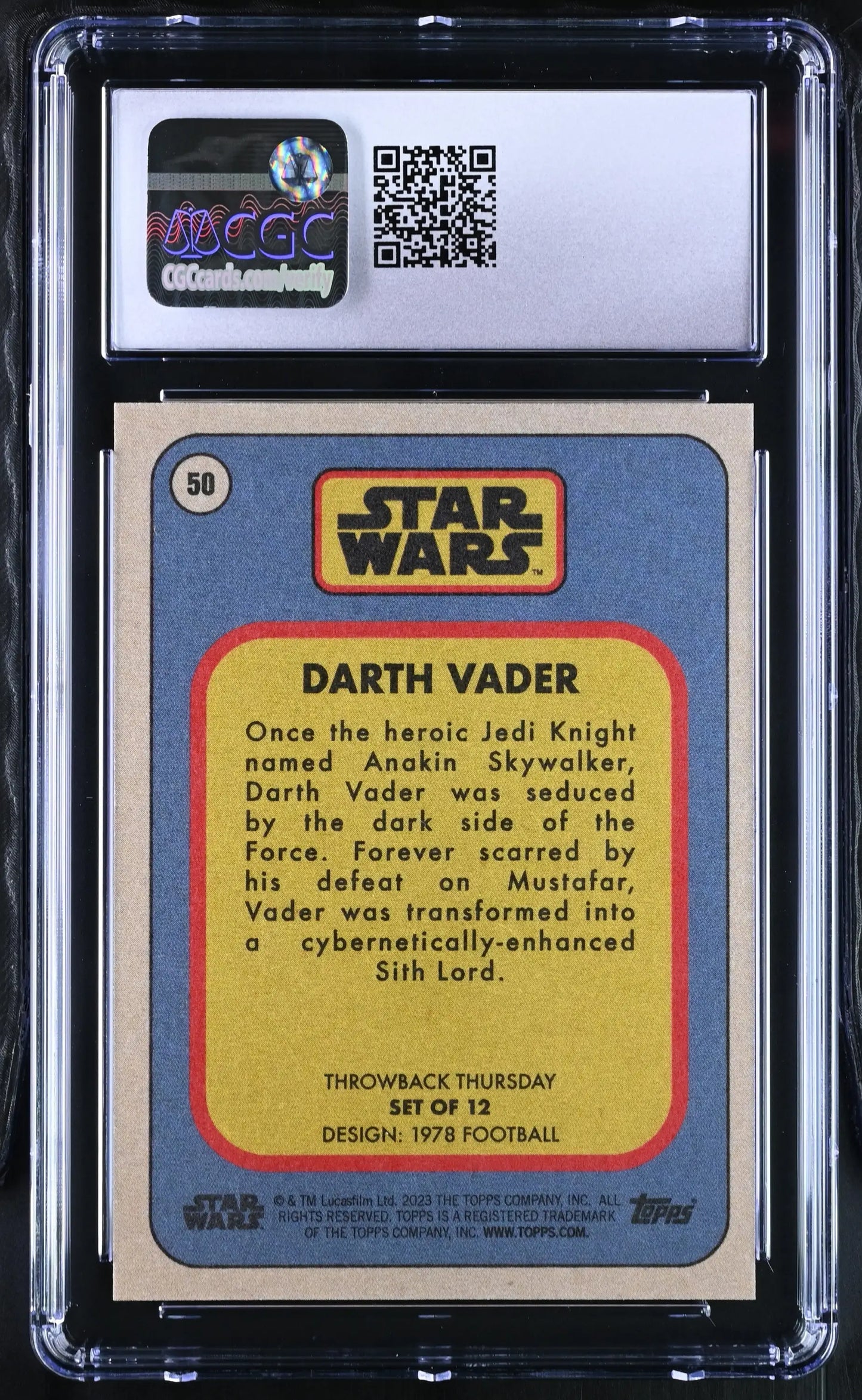 Graded Star Wars trading card of Darth Vader in CGC 10 Gem Mint condition