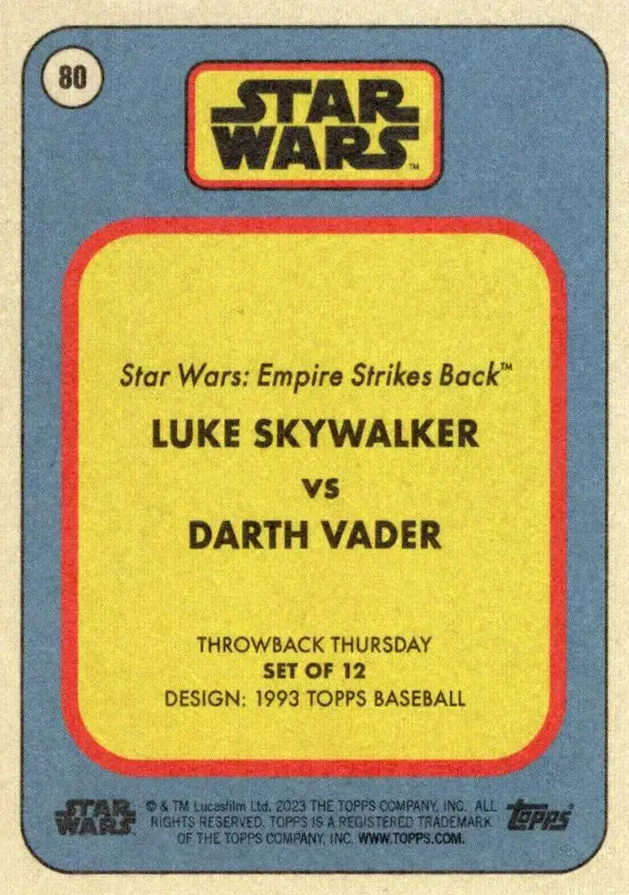 Star Wars Throwback Thursday 2023 Card #80 Luke Skywalker vs Darth Vader - Star Wars Card Single