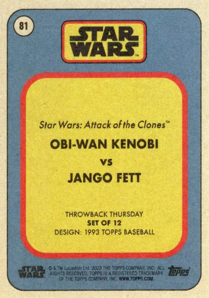 Star Wars Throwback Thursday 2023 Card #81 Obi-Wan Kenobi vs Jango Fett - Star Wars Card Single