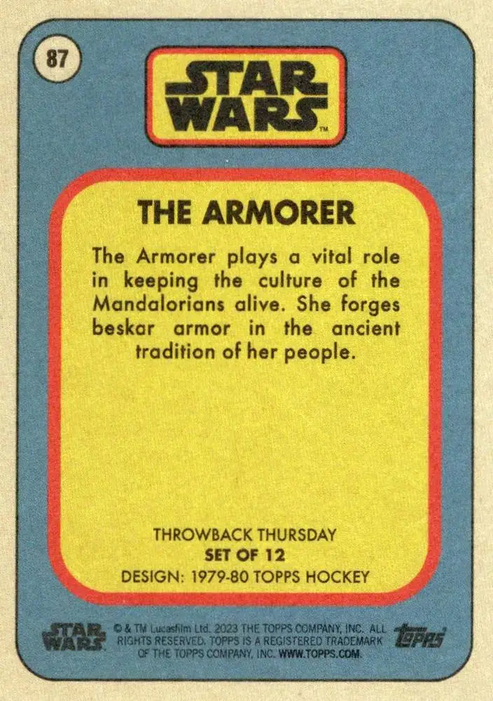 Star Wars Throwback Thursday 2023 Card #87 The Armorer 1979-80 Topps Hockey - Star Wars Card Single