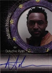 Autograph card featuring Adrian Holmes portrait in Stargate Heroes trading cards collection