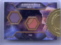 Dual costume card featuring hexagonal cutouts on a cosmic background from Stargate SG-1