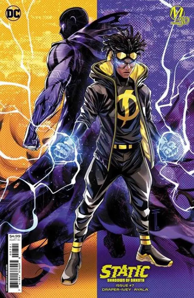 Comic book cover artwork of Static, a young superhero with electrical powers