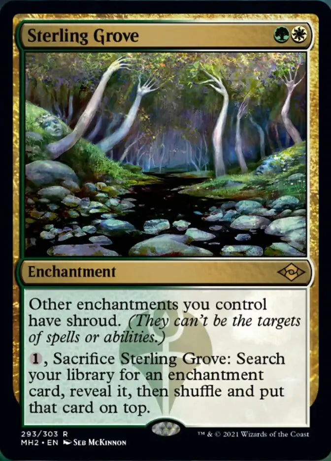 Magic the Gathering Sterling Grove card from Modern Horizons 2 product display