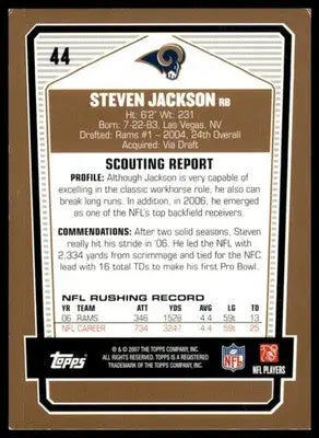 Steven Jackson 2007 Topps Draft Picks & Prospects #44 St. Louis Rams