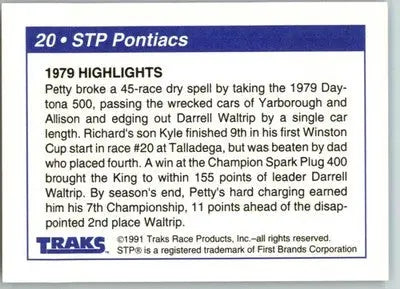 STP Pontiacs (1979 Highlights) - 1991 Traks Richard Petty - #20 - Racing - Racing Card Single