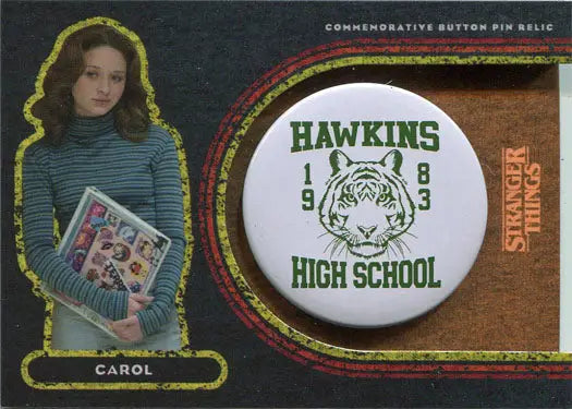 Hawkins High School 1983 button pin relic featuring tiger mascot from Stranger Things
