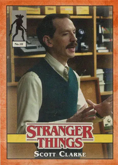 Trading card of Scott Clarke in vest and tie from Stranger Things Orange Parallel 41/99