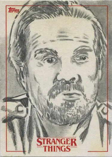 Sketch card of Jim Hopper with intense expression by Richard Serrao, trading cards collection