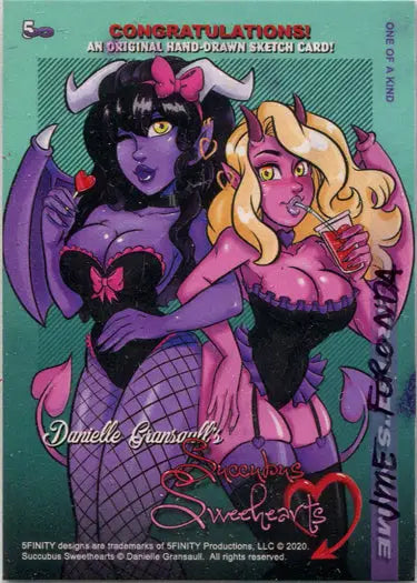 Succubus Sweethearts sketch card by Jme Foronda featuring two fantasy-inspired characters