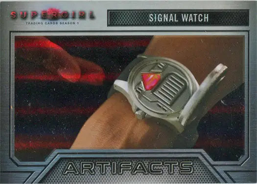 Futuristic wristwatch with red display in Supergirl Season 1 Rainbow Foil Board Artifacts Chase