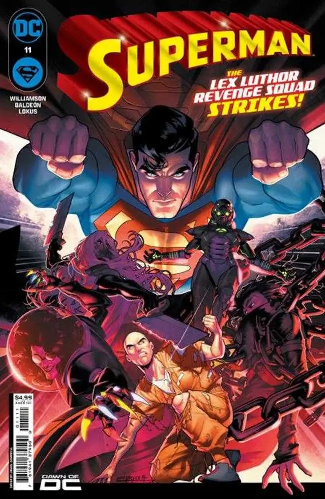 Comic book cover for Superman #11 showcases vibrant red and purple action scene